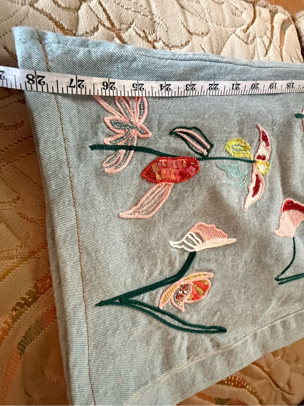 Anthropologie Pilcro Wash Embroidered Floral Wide-Leg Jeans - Light Blue - Picture 7 of 13